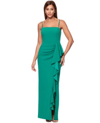 XSCAPE - Women's Ruffled Side-Slit Scuba Crepe Gown