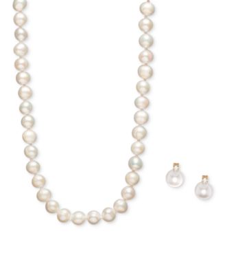 Macy's - 2-Pc. Set Cultured Freshwater Pearl (7- 7-1/2mm) & Cubic Zirconia Collar Necklace & Complementing Stud Earrings