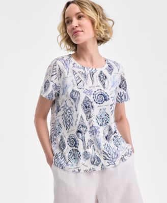 Charter Club - Women's Printed Crewneck Short-Sleeve Top