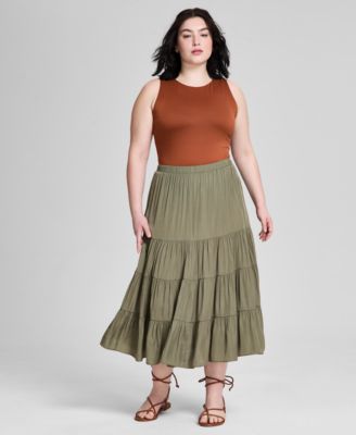 And Now This - Plus Size Pull-On Tiered Midi Skirt