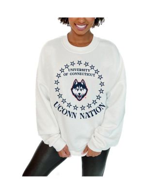 Gameday Couture - Women's  White UConn Huskies Premium Fleece Drop Shoulder Pullover Sweatshirt