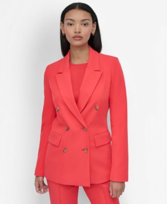 DKNY - Petite Double-Breasted Notched Collar Blazer