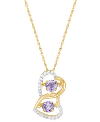 Macy's - Amethyst (9/10 ct. t.w.) or Garnet (1-1/4 ct. t.w.) & White Topaz (1/4 ct. t.w.) Double Heart Pendant Necklace in 14K Yellow Gold Over Sterling Silver, 16" + 2" extender