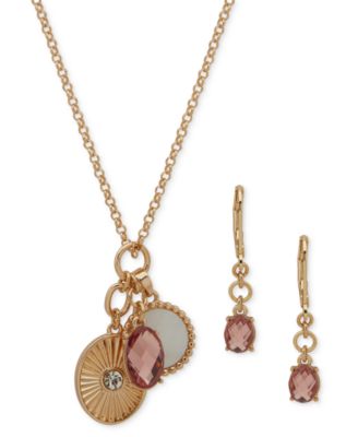 Anne Klein - Gold-Tone Crystal Charm Pendant Necklace & Earrings Set