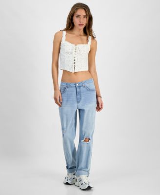 Tinseltown - Juniors' High-Rise Distress Boyfriend Jeans