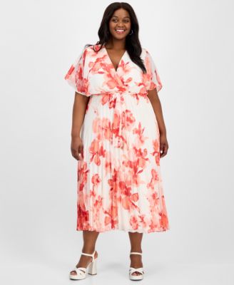 Sandra Darren - Plus Size Printed-Chiffon Flutter-Sleeve Dress