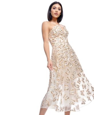 Dress the Population - Women's Briella Butterfly Sequin Strapless Fit & Flare Dress