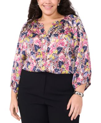 Vince Camuto - Plus Size Printed Raglan-Sleeve Blouse