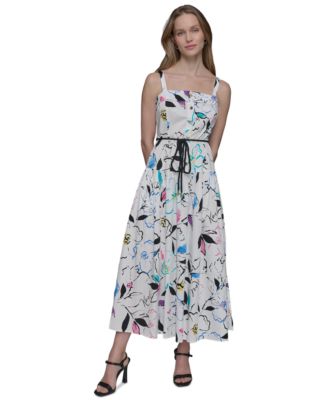 KARL LAGERFELD PARIS - Women's Printed Square-Neck Midi Dress