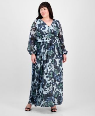 SL Fashions - Plus Size Floral-Print Blouson-Sleeve Gown