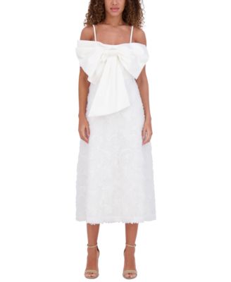 kensie - Women's Large-Bow-Trim Sleeveless A-Line Dress