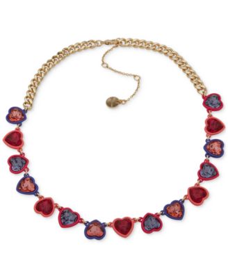 Emily in Paris - Gold-Tone Stone & Resin Heart Collar Necklace, 16" + 3" extender