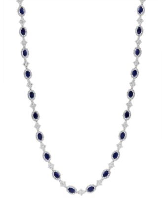 EFFY Collection - Diamond (1 ct. t.w.) & Sapphire (8-3/4 ct. t.w.) Strand 18" Necklace in Sterling Silver