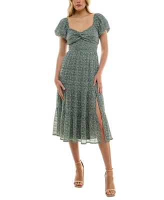 Trixxi - Juniors' Twist-Front Puff-Sleeve Midi Dress