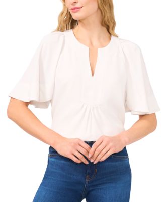 CeCe - Women's Solid Flutter-Sleeve V-Neck Top