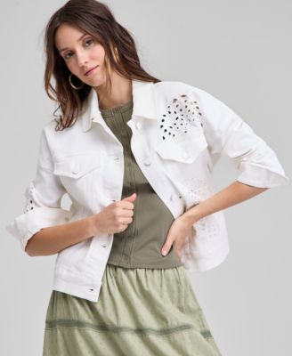 And Now This - Women's Eyelet Embroidered Denim Jacket, Exclusively at Macy's