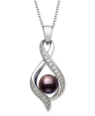 Belle de Mer - Freshwater Pearl (6-7mm) & Lab Created White Sapphire (1/6 ct. t.w.) Pendant 18" Necklace in Sterling Silver