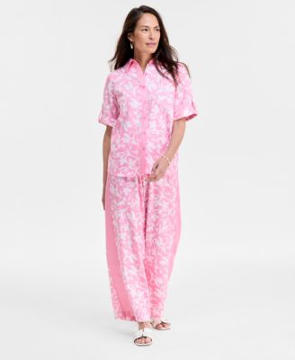 JM Collection - Petite Seline Printed Button-Front Blouse
