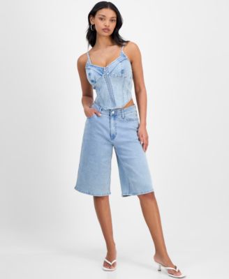 Bar III - Women's Stud-Front Denim Bermuda Shorts
