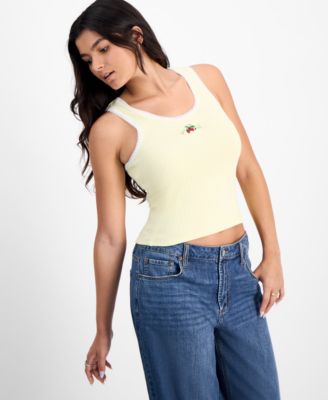 Just Polly - Juniors' Strawberry Lace-Trim Tank Top