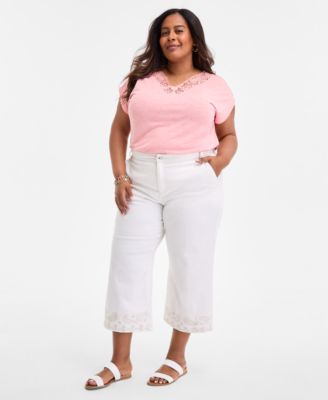 Style & Co - Plus Size High-Rise Wide-Leg Crop Jeans