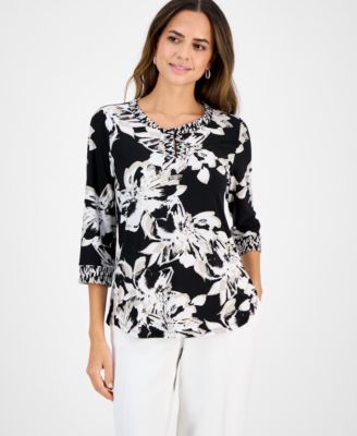 Kasper - Women's Printed Twist-Neck Top