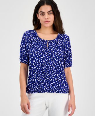 AK Anne Klein - Petite Keyhole-Neck Elbow-Sleeve Top