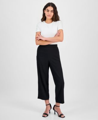 AK Anne Klein - Petite Pull-On Mid-Rise Wide-Leg Pants
