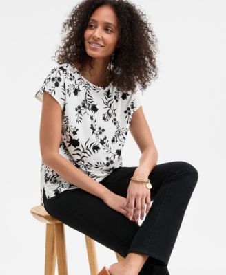 Style & Co - Petite Simple Leave Relaxed T-Shirt, Exclusively at Macy's