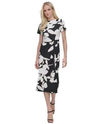 DKNY - Women's Side-Twist Short-Sleeve Midi Dress