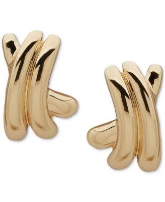 Anne Klein - Gold-Tone Criss Cross Button Earrings