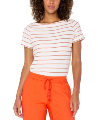 Liverpool Los Angeles - Petite Short-Sleeve Boat-Neck Knit Top