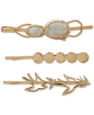 lonna & lilly - 3-Pc. Gold-Tone Pav&eacute; Bird & Drusy Stone Bobby Pin Set