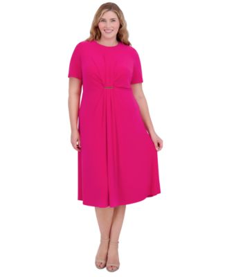 Jessica Howard - Plus Size Jewel-Neck Center-Pleat Midi Dress