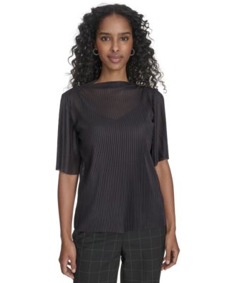 Calvin Klein - Women's Mesh Elbow-Sleeve High-Neck Top