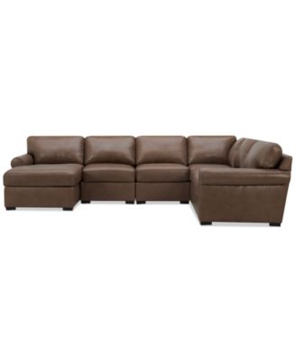 Furniture - Radley Roll Arm 132" 6-Pc. Leather Square Corner Chaise Sectional