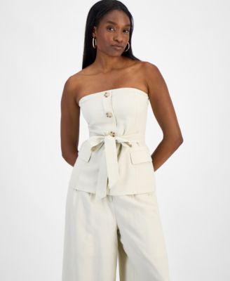 Bar III - Women's Belted Strapless Button-Front Top
