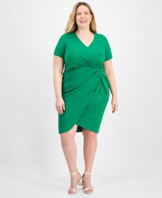 Tahari - Plus Size V-Neck Twist-Detail Short-Sleeve Sheath Dress