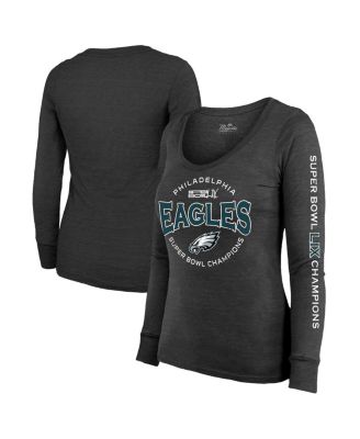 Majestic - Women's Black Philadelphia Eagles Super Bowl LIX Champions Highlight Tri-Blend Scoop Neck Long Sleeve T-Shirt