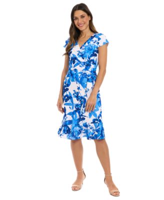 London Times - Petite Floral Flutter-Sleeve Ruffle Dress