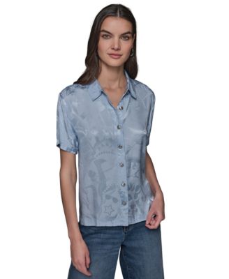 KARL LAGERFELD PARIS - Petite Jacquard Camp Shirt