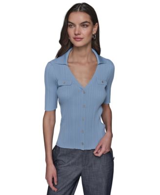 KARL LAGERFELD PARIS - Petite Ribbed Polo Sweater