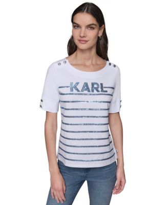 KARL LAGERFELD PARIS - Petite Sequined Striped Knit Top