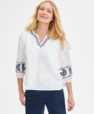 Charter Club - Women's Embroidered 100% Linen Top