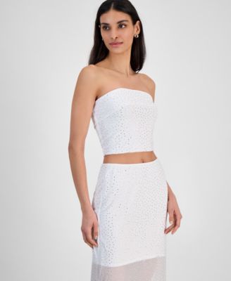Bar III - Women's Rhinestone Mesh Tube Top