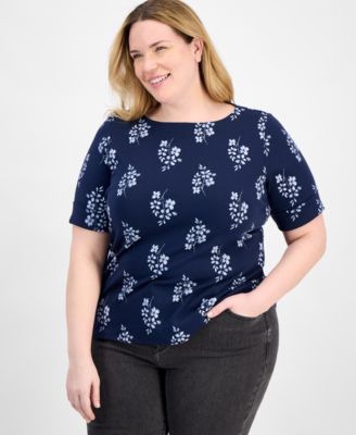Style & Co - Plus Size Striped Elbow-Sleeve Knit Top