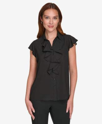 Calvin Klein - Petite Ruffled Cap-Sleeve Top