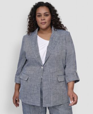 DKNY - Plus Size One-Button Roll-Tab-Sleeve Jacket