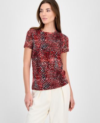 Bar III - Women's Printed Mesh Crewneck Short-Sleeve Top