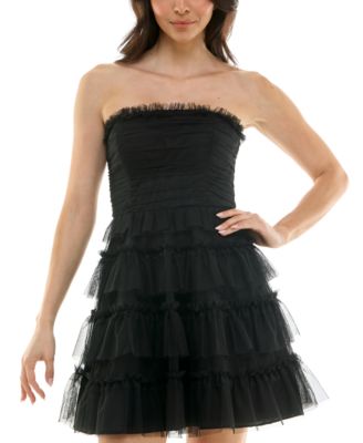 pear culture - Women's Ruffled Tulle Strapless Fit & Flare Dress